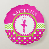 モノグラムのなダンサーのピンクおよび緑の水玉模様 ラウンドクッション (裏面)