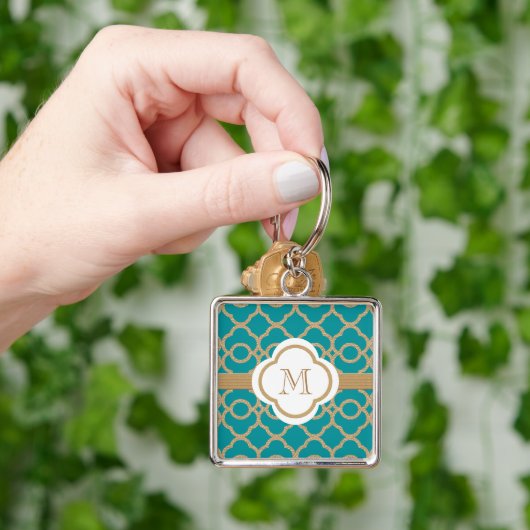 モノグラムのなティール(緑がかった色)および金ゴールドのモトッコ人 キーホルダー (手)