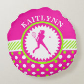 モノグラムのなテニスのピンク-緑の水玉模様 ラウンドクッション (裏面)