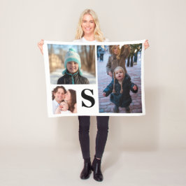 モノグラムのなパーソナライズな3つの写真のコラージュ フリースブランケット