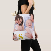 モノグラムのなパーソナライズな3家族写真のコラージュ トートバッグ (クローズアップ)