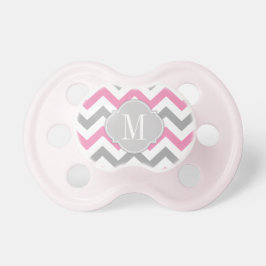 モノグラムのなピンクおよび灰色のシェブロン おしゃぶり