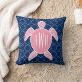 モノグラムのなピンクのウミガメの青のクローバー クッション (ブランケット)