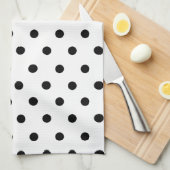 モノグラムのなピンクのフラミンゴ + 黒い水玉模様 キッチンタオル (四つ折り)