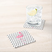 モノグラムのなピンクのフラミンゴ + 黒い水玉模様 スクエアペーパーコースター (インサイチュ)