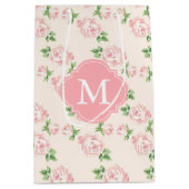 モノグラムのなピンクのヴィンテージのバラパターン ミディアムペーパーバッグ (正面)