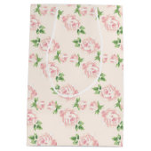 モノグラムのなピンクのヴィンテージのバラパターン ミディアムペーパーバッグ (裏面)