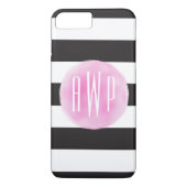 モノグラムのなピンクの水彩画の黒 + 白のストライプ Case-Mate iPhoneケース (裏面)