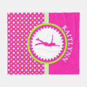 モノグラムのなフィギュアスケート選手のピンク-緑の水玉模様 フリースブランケット (正面(横))