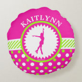 モノグラムのなフィギュアスケート選手のピンク-緑の水玉模様 ラウンドクッション (裏面)