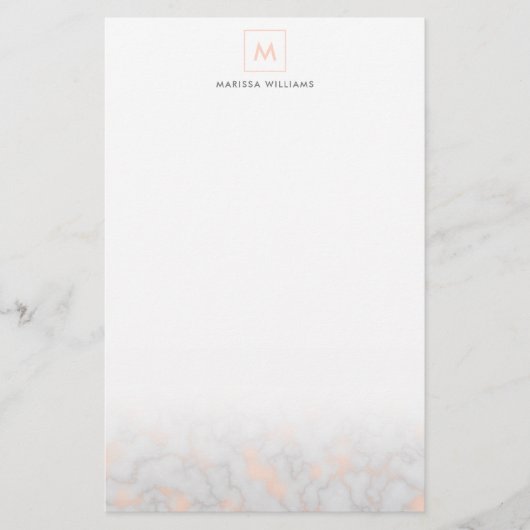 モノグラムのなフェイクな大理石およびばら色の金ゴールドの質 便箋 (正面)