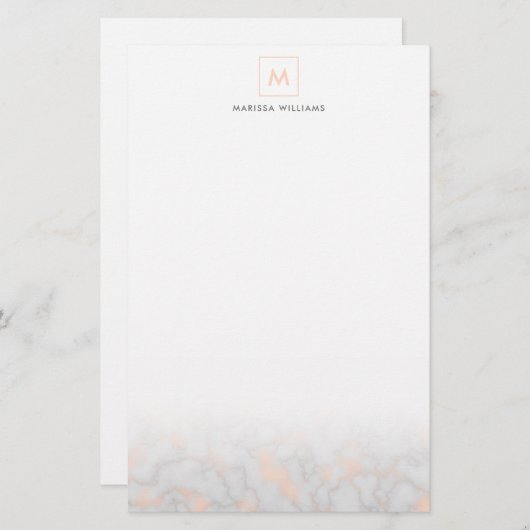 モノグラムのなフェイクな大理石およびばら色の金ゴールドの質 便箋 (正面/裏面)