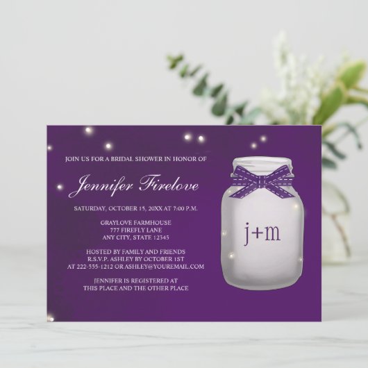 モノグラムのなホタルのメーソンジャーのブライダルシャワー 招待状 (スタンド正面)