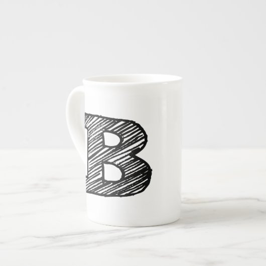 モノグラムのなマグ: 手紙"B " ボーンチャイナマグカップ (正面左)