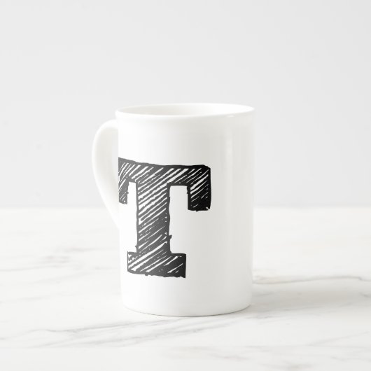 モノグラムのなマグ: 手紙"T " ボーンチャイナマグカップ (正面左)
