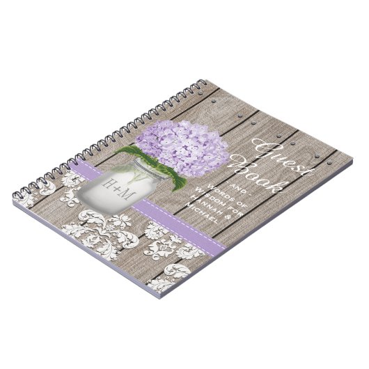 モノグラムのなメーソンジャーの紫色のアジサイの来客名簿 ノートブック (左側)