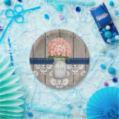 モノグラムのなメーソンジャー珊瑚海軍アジサイの結婚式 ペーパープレート (パーティー)