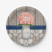 モノグラムのなメーソンジャー珊瑚海軍アジサイの結婚式 ペーパープレート (正面)