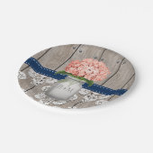 モノグラムのなメーソンジャー珊瑚海軍アジサイの結婚式 ペーパープレート (アングル)