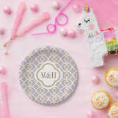 モノグラムのなラベンダーおよび金ゴールドのモロッコの結婚式 ペーパープレート (パーティー)