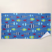 モノグラムのなロブスターのブイの航海のなビーチハウスのおもしろい ビーチタオル (正面)