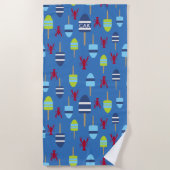 モノグラムのなロブスターのブイの航海のなビーチハウスのおもしろい ビーチタオル (正面)