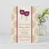モノグラムのなワイングラスのカップルのウェディングシャワー 招待状 (スタンド正面)
