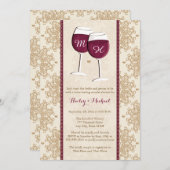 モノグラムのなワイングラスのカップルのウェディングシャワー 招待状 (正面/裏面)