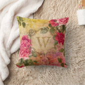 モノグラムのなヴィンテージのローズピンクの花のダマスク織 クッション (ブランケット)