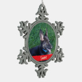 モノグラムのな一流の休日のペット写真 スノーフレークピューターオーナメント (左)