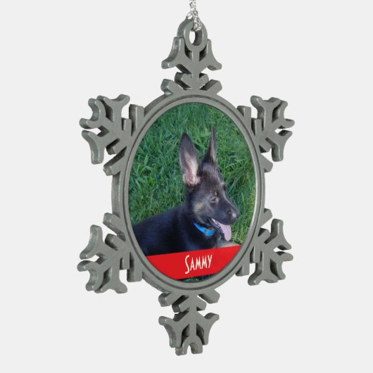 モノグラムのな一流の休日のペット写真 スノーフレークピューターオーナメント (左)