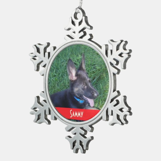 モノグラムのな一流の休日のペット写真 スノーフレークピューターオーナメント (右)