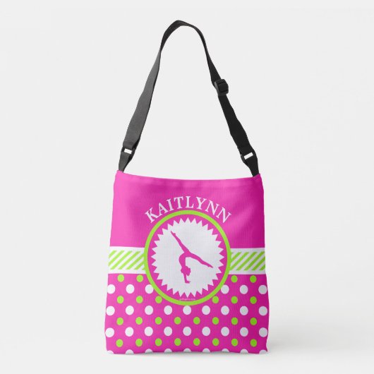 モノグラムのな体操のピンクおよび緑の水玉模様 クロスボディバッグ (裏面)