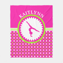 モノグラムのな体操のピンクおよび緑の水玉模様 フリースブランケット