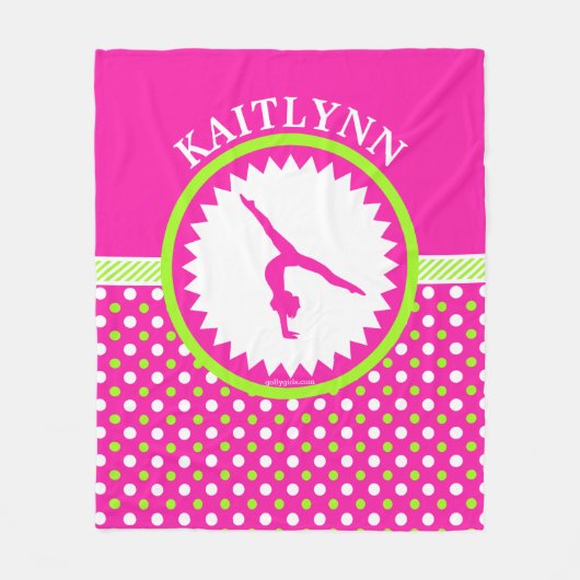 モノグラムのな体操のピンクおよび緑の水玉模様 フリースブランケット (正面)