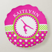 モノグラムのな体操のピンクおよび緑の水玉模様 ラウンドクッション (裏面)