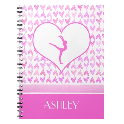 モノグラムのな体操のピンクの水彩画のハート ノートブック (正面)
