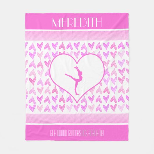 モノグラムのな体操のピンクの水彩画のハート フリースブランケット (正面)