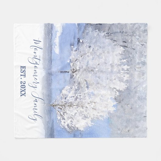 モノグラムのな冬の不思議の国の姓年 フリースブランケット (正面(横))