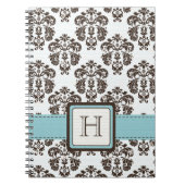 モノグラムのな卵の殼の茶色がかった鋼色のダマスク織の螺線形のノート ノートブック (正面)