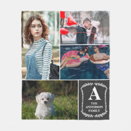 モノグラムのな及び示されるパーソナライズな4つの写真のコラージュ フリースブランケット
