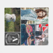 モノグラムのな及び示されるパーソナライズな4つの写真のコラージュ フリースブランケット (正面(横))