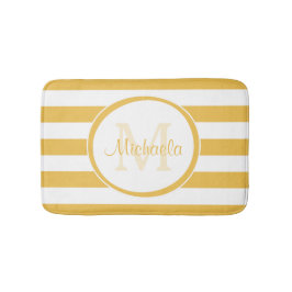 モノグラムのな名前のガーリーで無地のな黄色のストライプ バスマット