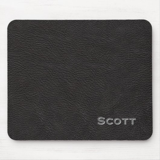 モノグラムのな名前|の管理の黒いレザールック マウスパッド (正面)
