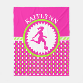 モノグラムのな女の子のサッカーのピンク-緑の水玉模様 フリースブランケット