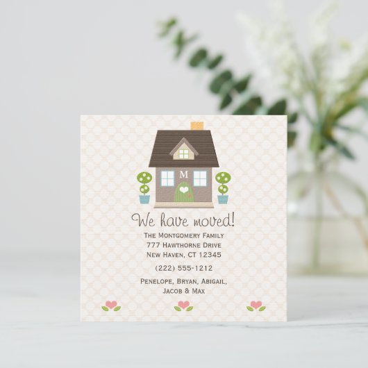 モノグラムのな家の新しい住所発表 案内状 (スタンド正面)