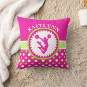 モノグラムのな応援またはPomのピンクおよび緑の水玉模様 クッション (ブランケット)