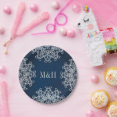 モノグラムのな海軍および銀のインドのスタイルの結婚式 ペーパープレート (パーティー)