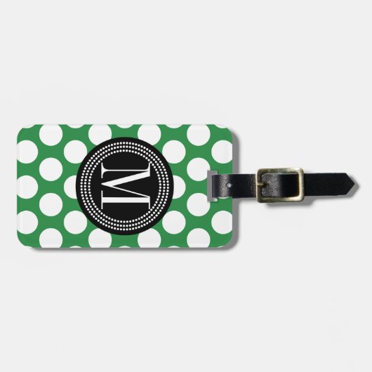 モノグラムのな深緑色及び黒く大きい水玉模様 ラゲッジタグ (正面横)