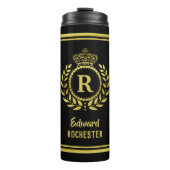 モノグラムのな王室のな王冠の月桂樹のリースの黒の金ゴールド タンブラー (正面)